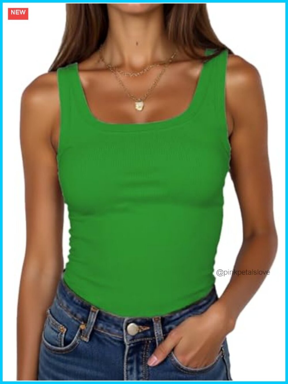 Women Sleeveless Square Neck Ribbed Tank Top Fitted Summer Basic Cami